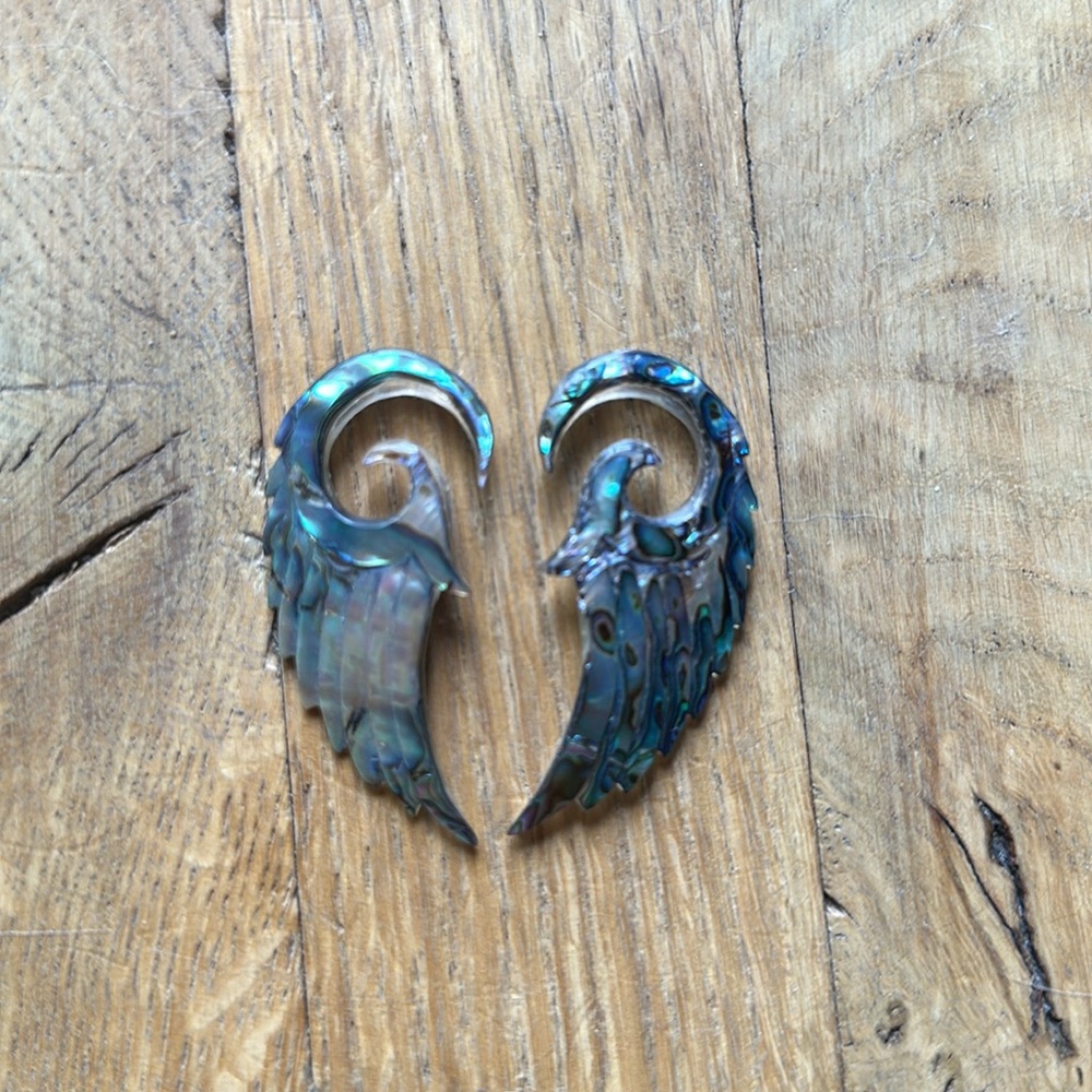 Gauged angel wing earrings